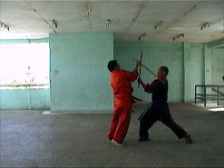 Sparring with senior student.