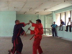 Sparring with senior student.